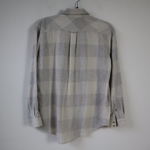 Wilfred Free White and Grey Plaid Flannel Button Front Collared Shirt, S… - Picture 6 of 14